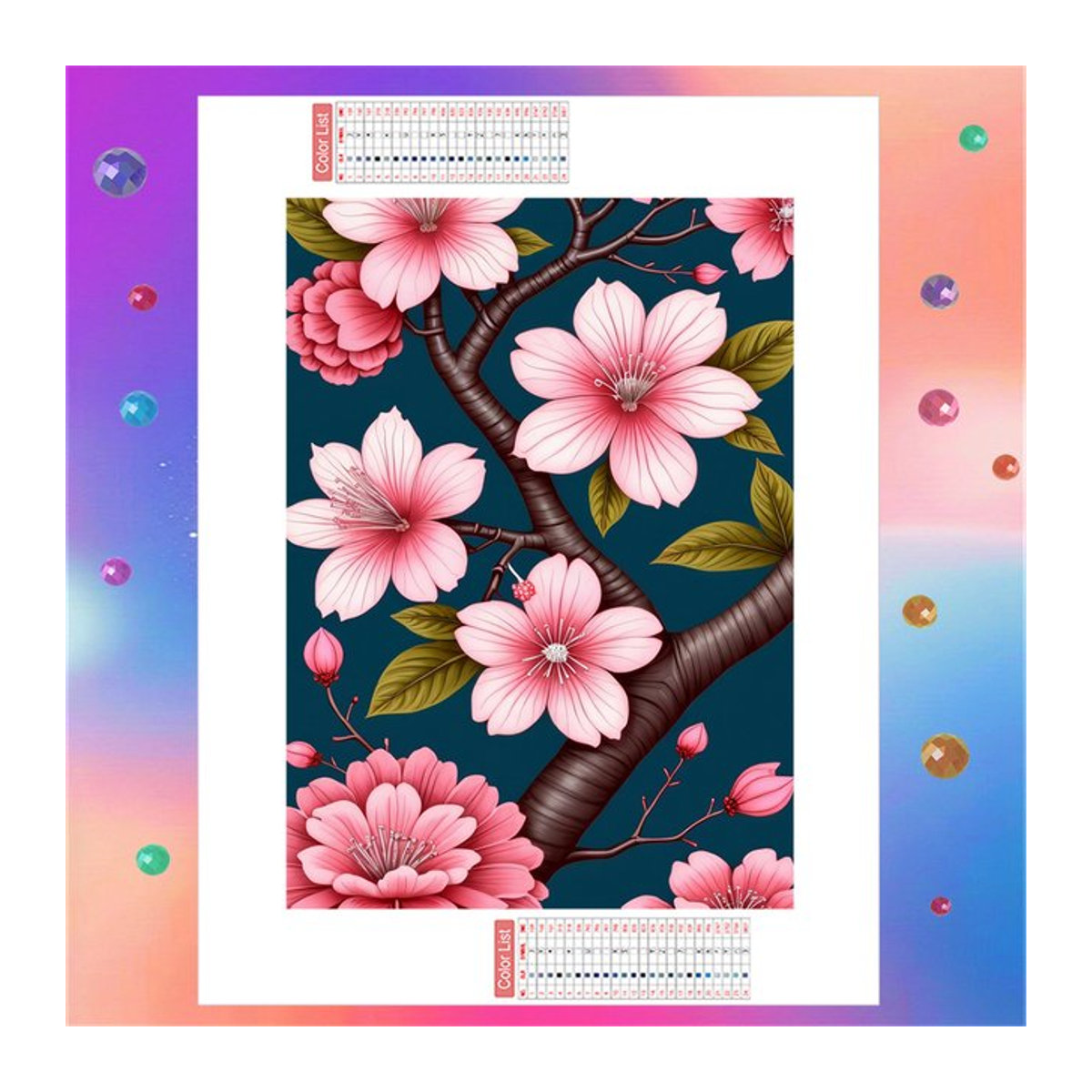 AZQSD Diamantmalerei-Set Kirschblüten auf Leinwand in Rosa mit runden Diamanten für deine Wanddekoration - Bild 1