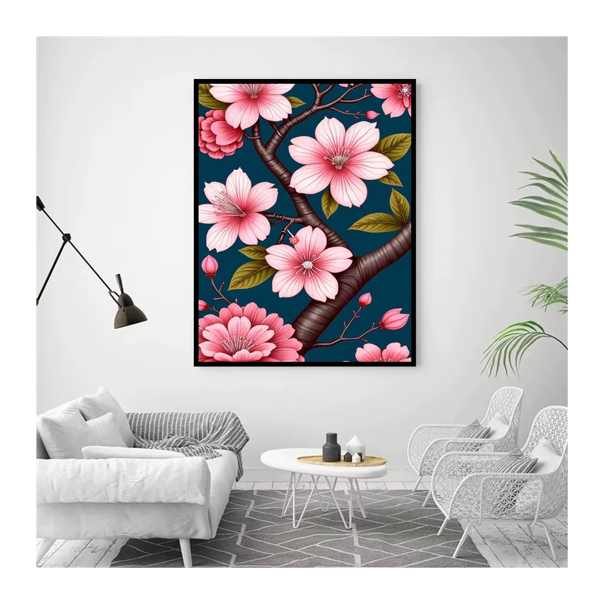 AZQSD Diamantmalerei-Set Kirschblüten auf Leinwand in Rosa mit runden Diamanten für deine Wanddekoration - Bild 3