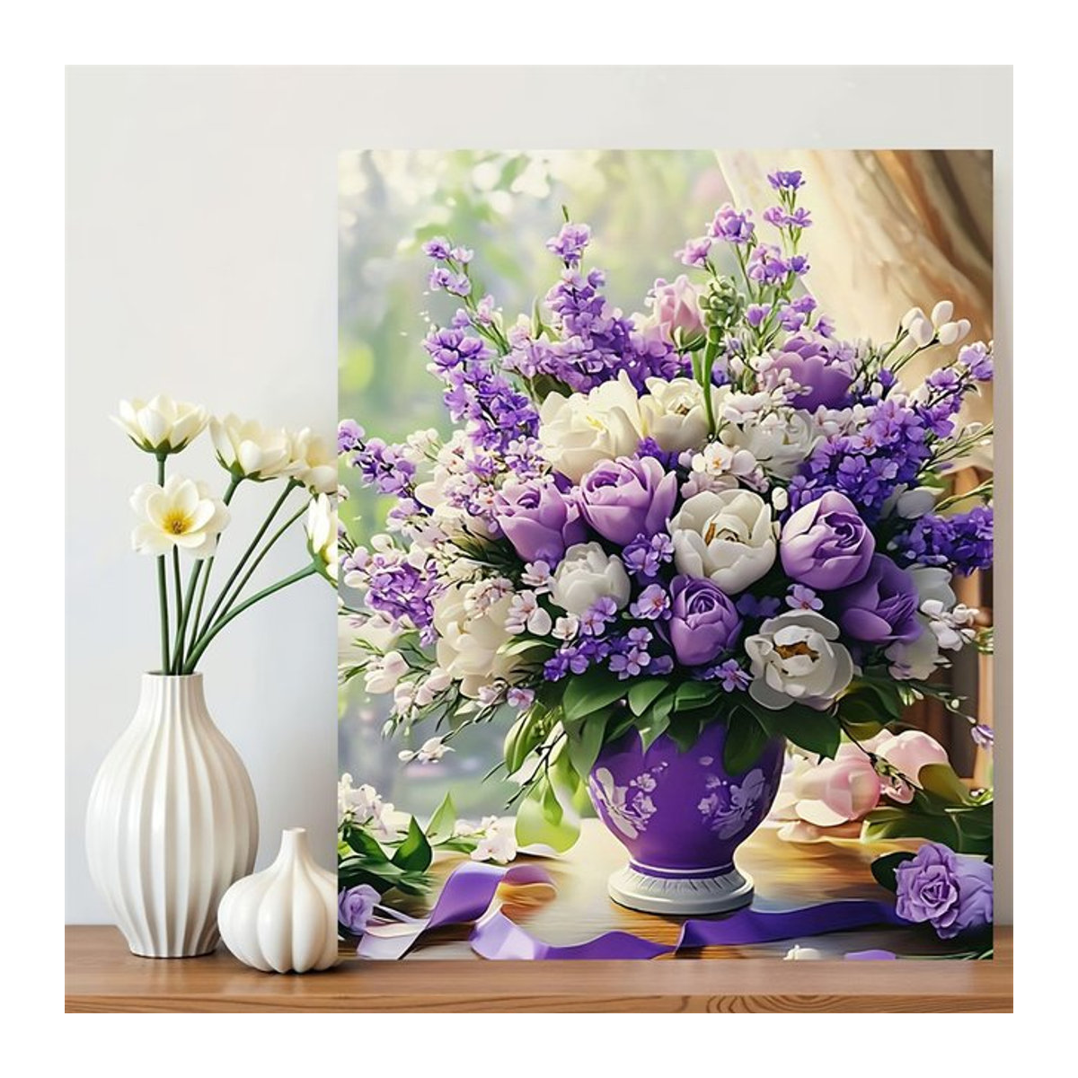 AZQSD Diamond Art Kit Rosenblüten 5D Blumenbild als mehrfarbiges Mosaik zur Wanddekoration - Bild 1