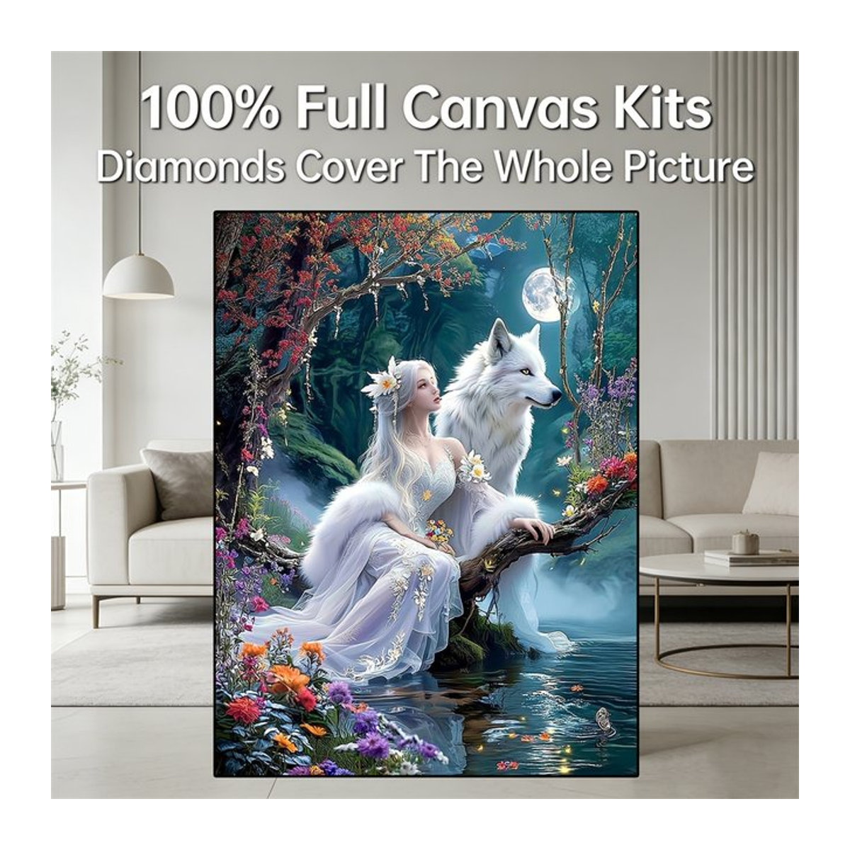AZQSD Diamond Painting Mädchen-Wolf-Porträt als mehrfarbiges Strass-Bild mit rundem Mosaik für deine Wandkunst zu Hause - Bild 1