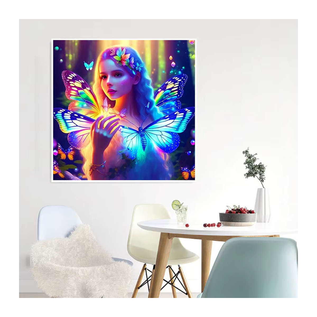 Azqsd Diamond Painting Set Frau Porträt mit Schmetterling und Tier Motiven in Mehrfarbig, runde Form, hängend - Bild 2