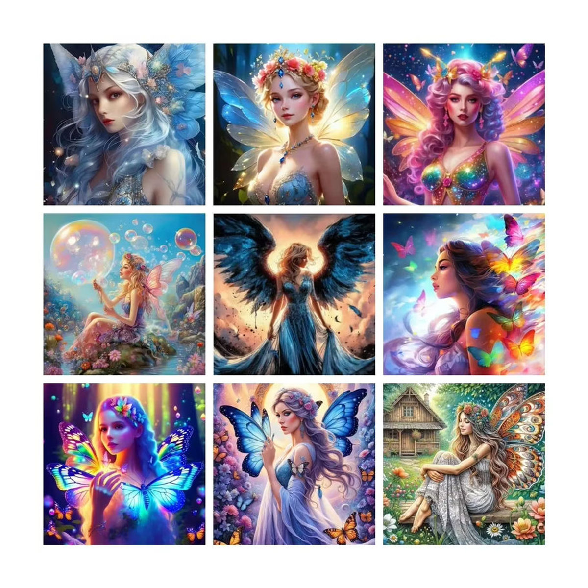 Azqsd Diamond Painting Set Frau Porträt mit Schmetterling und Tier Motiven in Mehrfarbig, runde Form, hängend - Bild 3