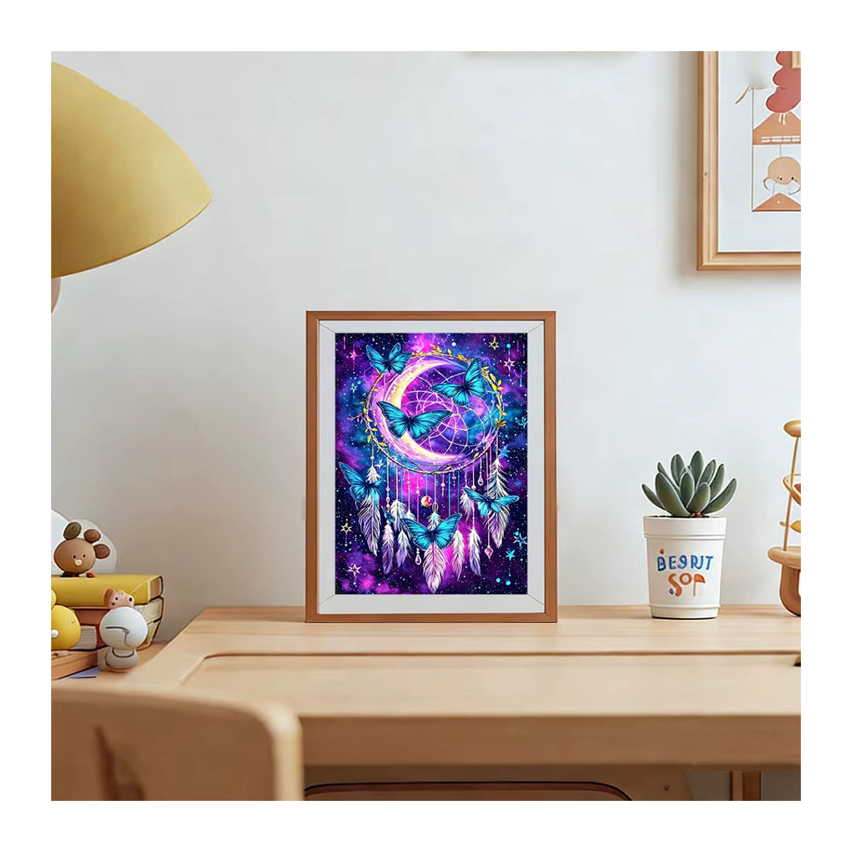 AZQSD Diamond Painting Set Traumfänger Landschaft mit Schmetterling in Bohemian Design, 5D DIY Mosaik mit Rundbohrern, mehrfarbig - Bild 3