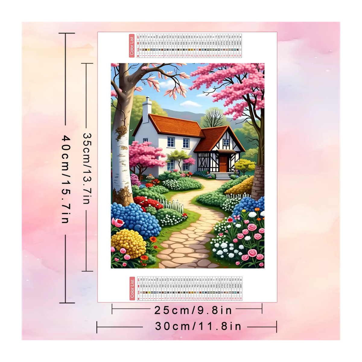 AZQSD DIY-Diamant-Malerei-Set Landhaus-Landschaft mit Blumen und Weg, mehrfarbig, Wanddekoration mit runden Diamanten - Bild 2