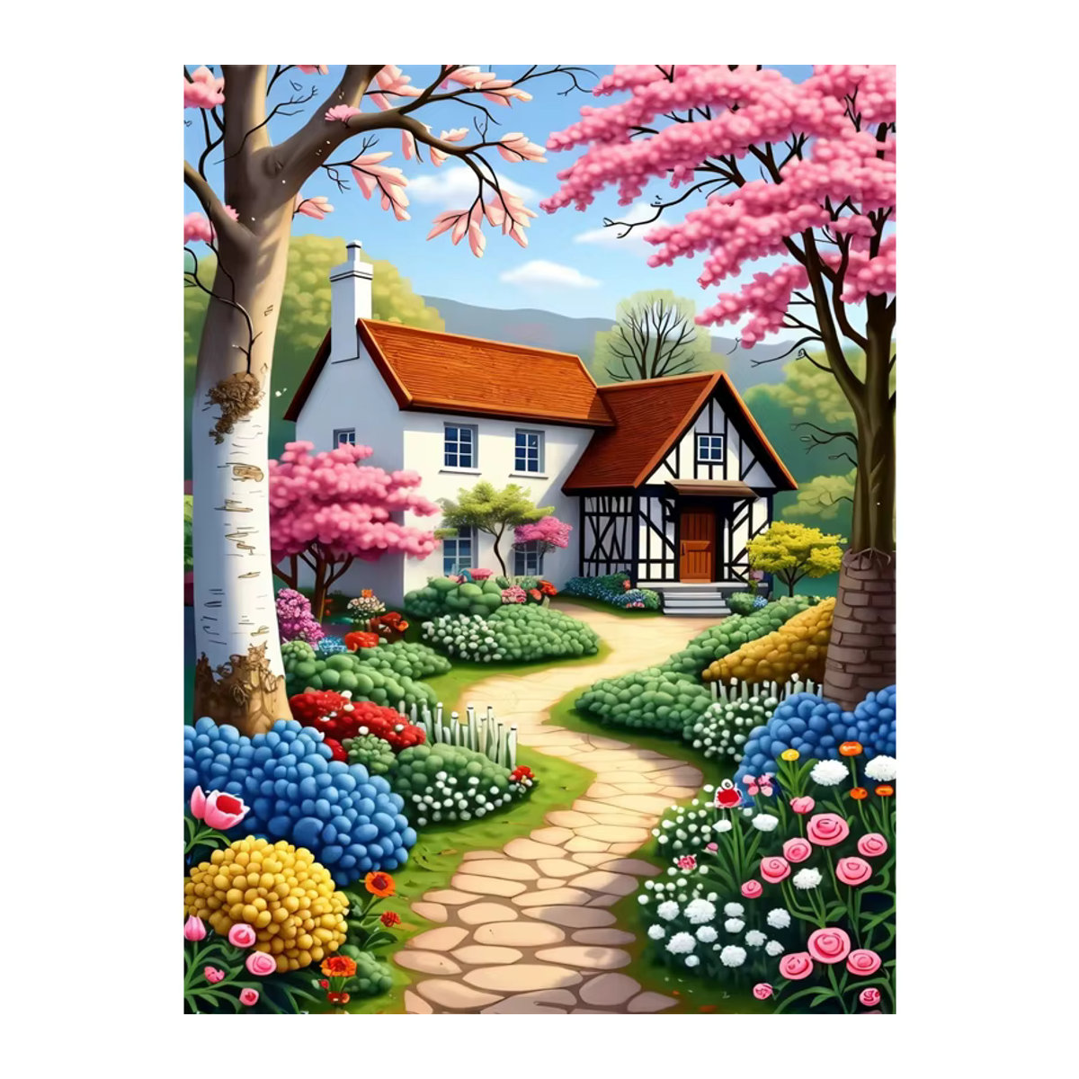 AZQSD DIY-Diamant-Malerei-Set Landhaus-Landschaft mit Blumen und Weg, mehrfarbig, Wanddekoration mit runden Diamanten - Bild 4