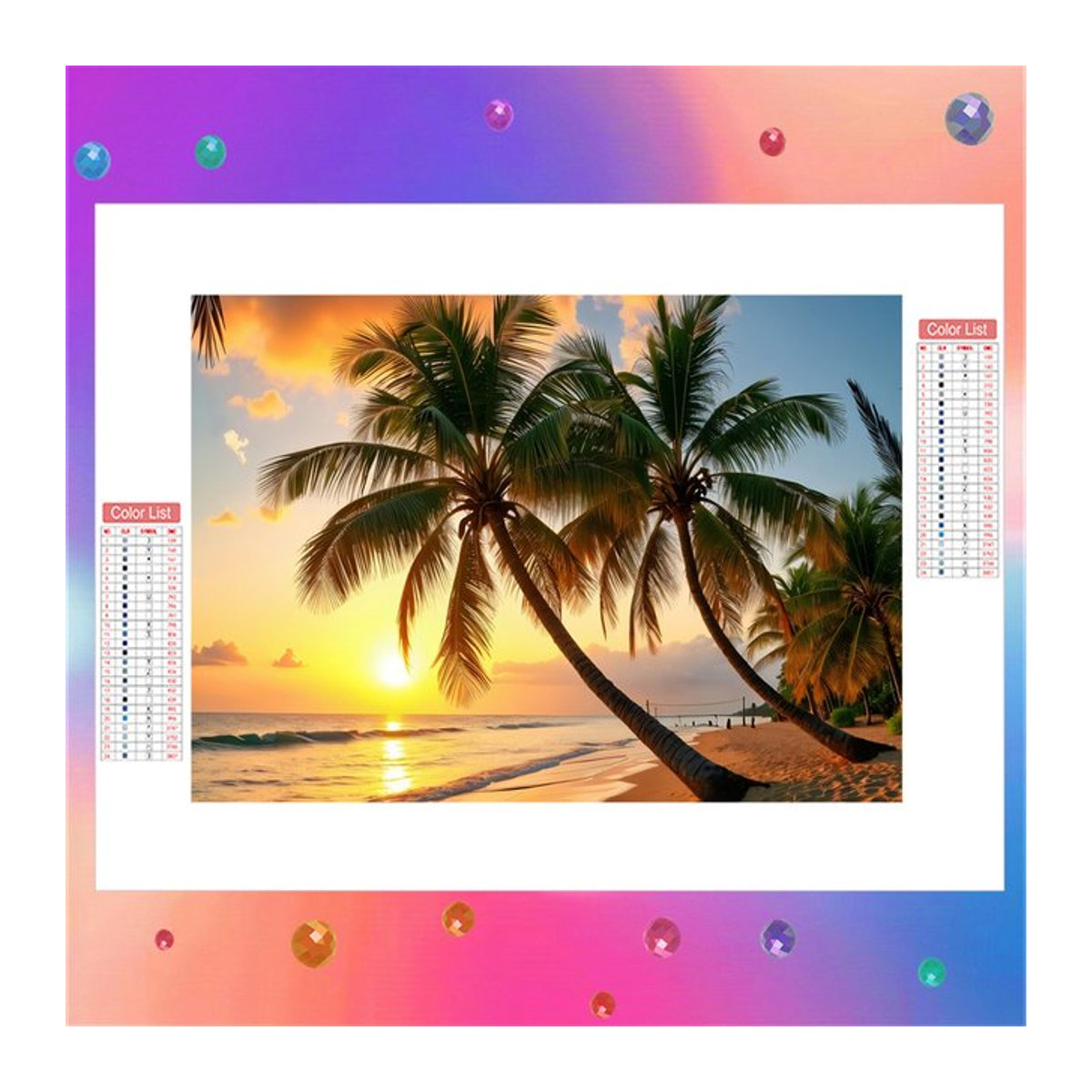 AZQSD DIY Diamant-Malerei-Set Sonnenuntergang am Strand mit Palmen, Vollbohrer Kristallkunst Dekoration in Mehrfarbig - Bild 1