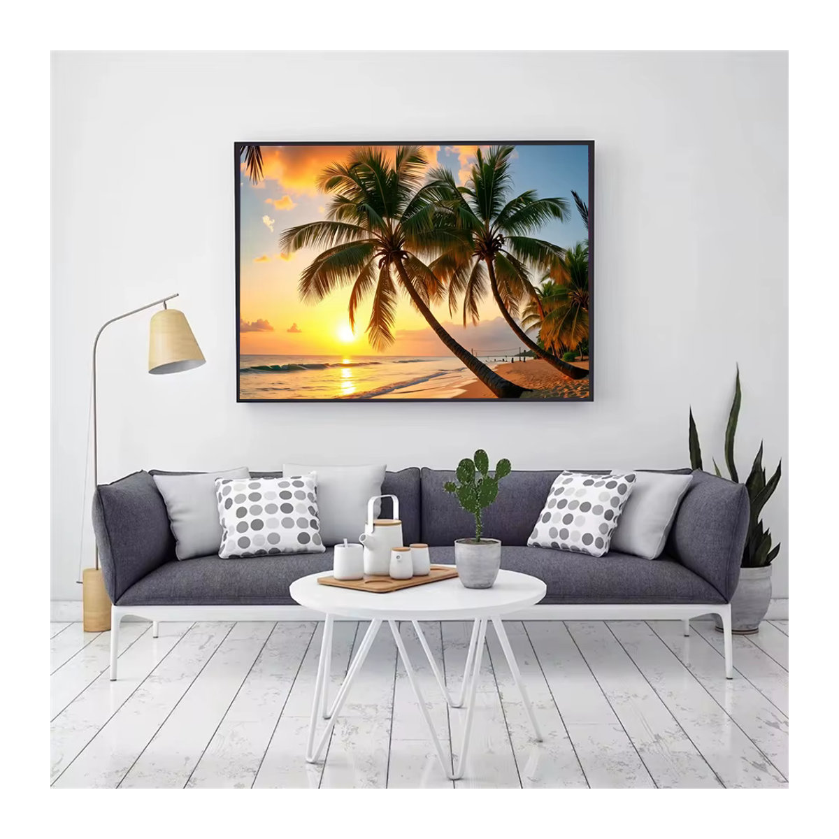 AZQSD DIY Diamant-Malerei-Set Sonnenuntergang am Strand mit Palmen, Vollbohrer Kristallkunst Dekoration in Mehrfarbig - Bild 3