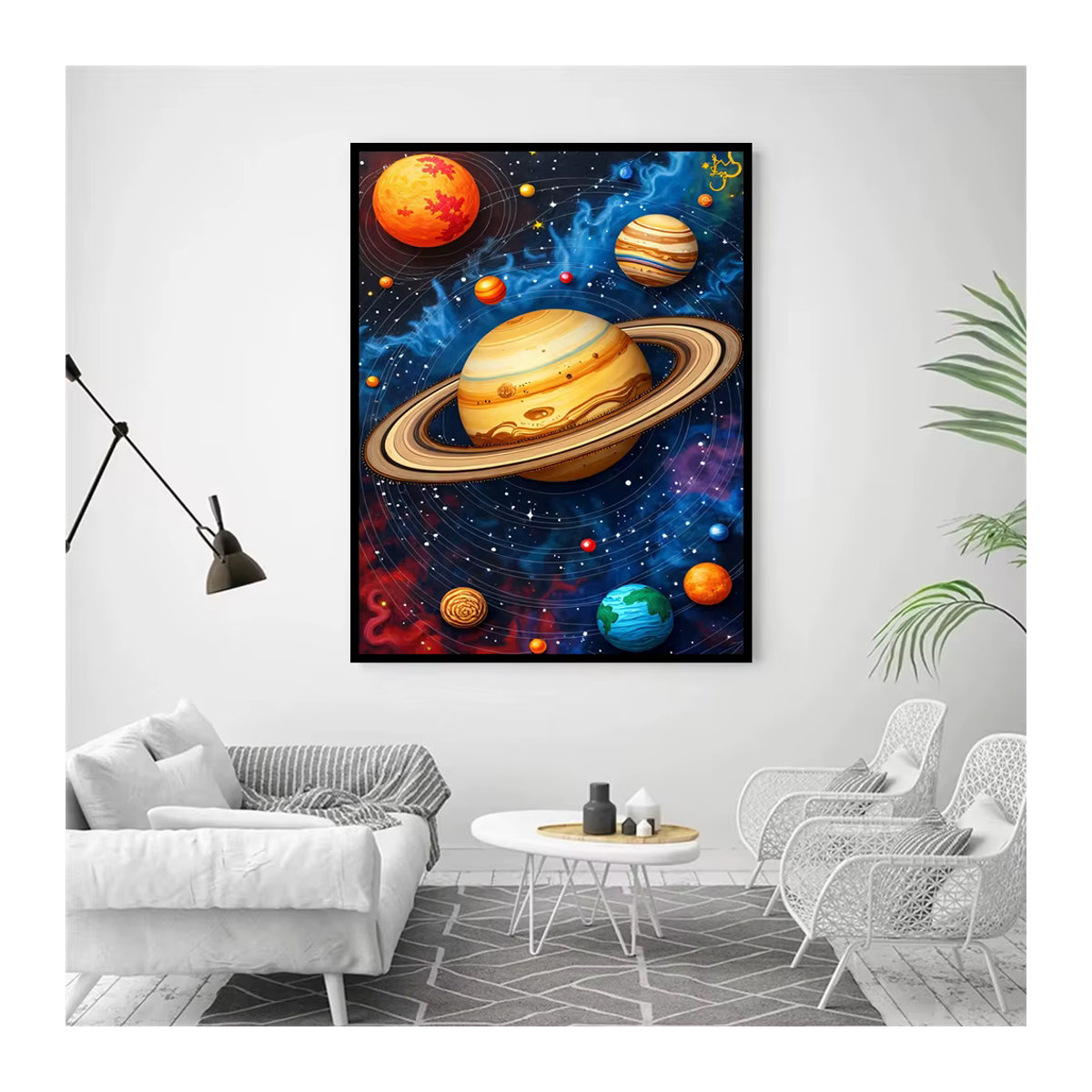 AZQSD DIY Diamantmalerei Set mit kosmischem Kunststil und Planetenmotiven, mehrfarbig, Wandmontage - Bild 3