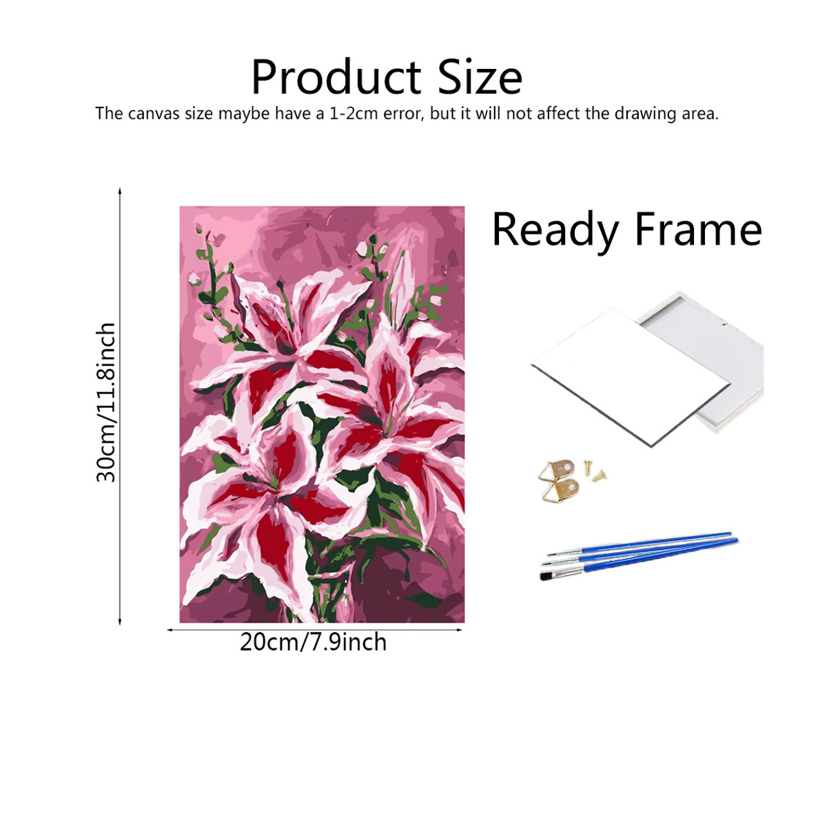 Azqsd Malen nach Zahlen für Kinder Lilie Blume auf Leinwand, Rosa, Hochformat, B: 30 cm, H: 20 cm - Bild 2