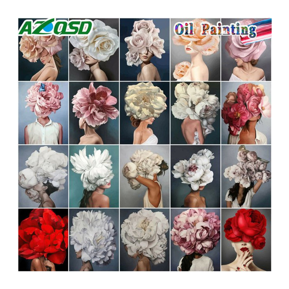 Azqsd Malen nach Zahlen Set mit Blumenporträt von Frauen und Rosen in Mehrfarbig für Erwachsene - Bild 1