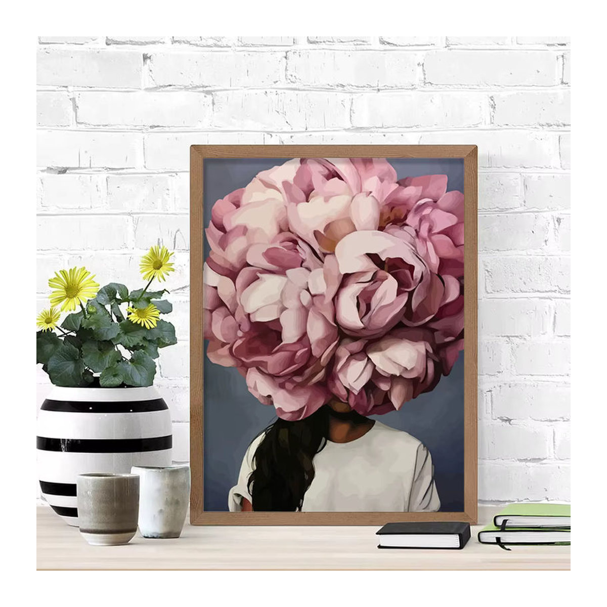 Azqsd Malen nach Zahlen Set mit Blumenporträt von Frauen und Rosen in Mehrfarbig für Erwachsene - Bild 2