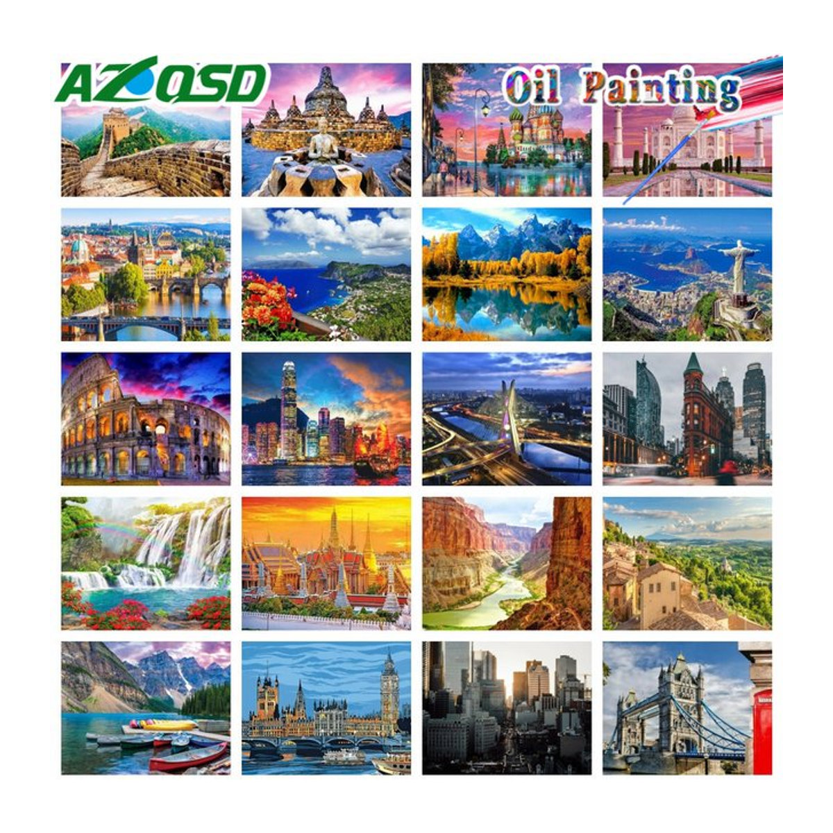 Azqsd Malen nach Zahlen Set mit Stadt- und Landschaftsmotiv, handbemaltes Acrylgemälde auf Leinwand in Herbstfarben, Querformat, mehrfarbig - Bild 1
