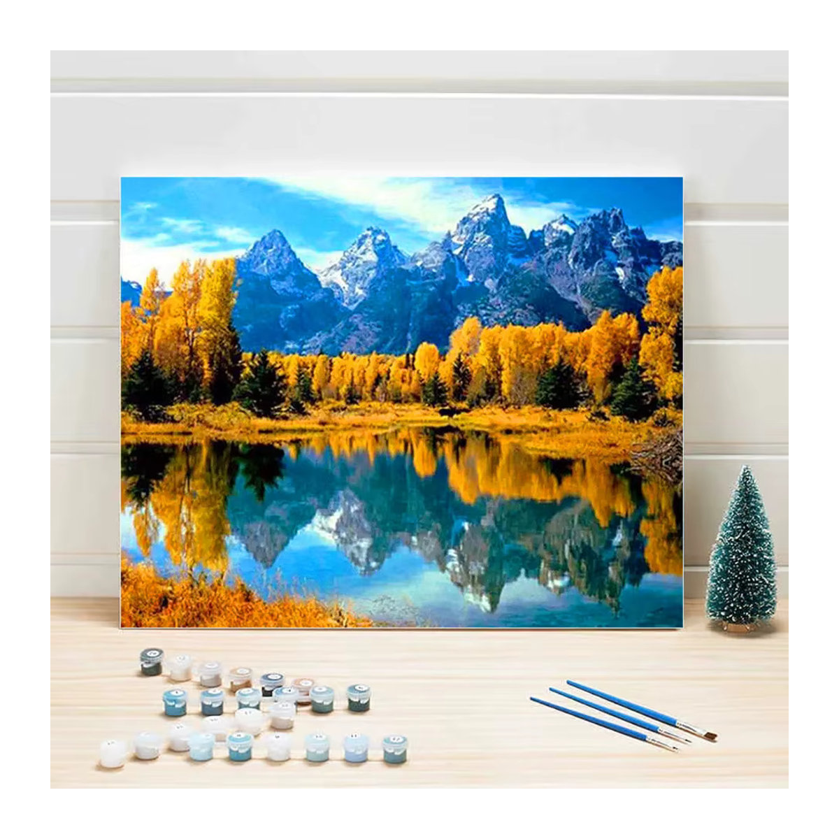 Azqsd Malen nach Zahlen Set mit Stadt- und Landschaftsmotiv, handbemaltes Acrylgemälde auf Leinwand in Herbstfarben, Querformat, mehrfarbig - Bild 3