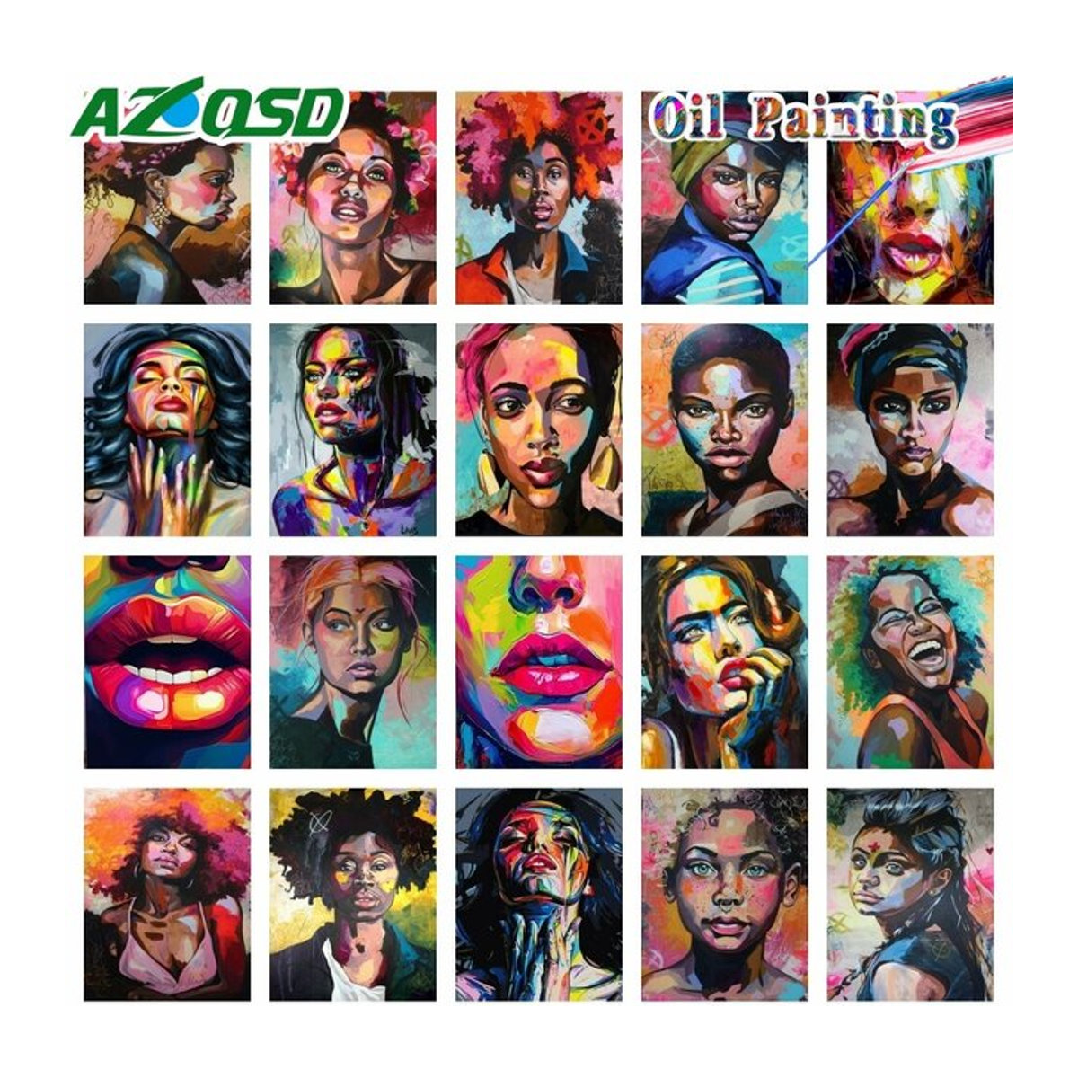 AZQSD Malset Malen nach Zahlen mit buntem Frauenporträt als DIY Acrylfarben-Set auf Leinwand, abstraktes Design, B/H: 40 x 50 cm - Bild 1