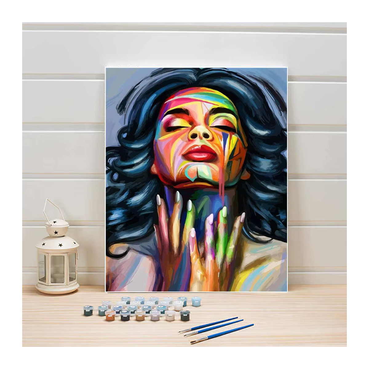 AZQSD Malset Malen nach Zahlen mit buntem Frauenporträt als DIY Acrylfarben-Set auf Leinwand, abstraktes Design, B/H: 40 x 50 cm - Bild 3