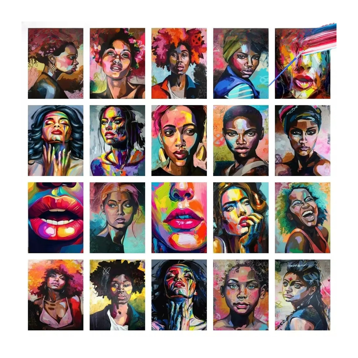 AZQSD Malset Malen nach Zahlen mit buntem Frauenporträt als DIY Acrylfarben-Set auf Leinwand, abstraktes Design, B/H: 40 x 50 cm - Bild 4