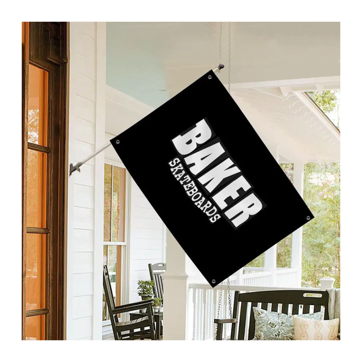 B-BAKERS SKATEBOARDS Minimalistische Stoffflagge Schwarz, Rechteckiges Outdoor-Gartenbanner aus Textil, B/H: 120 x 120 cm - Bild 3