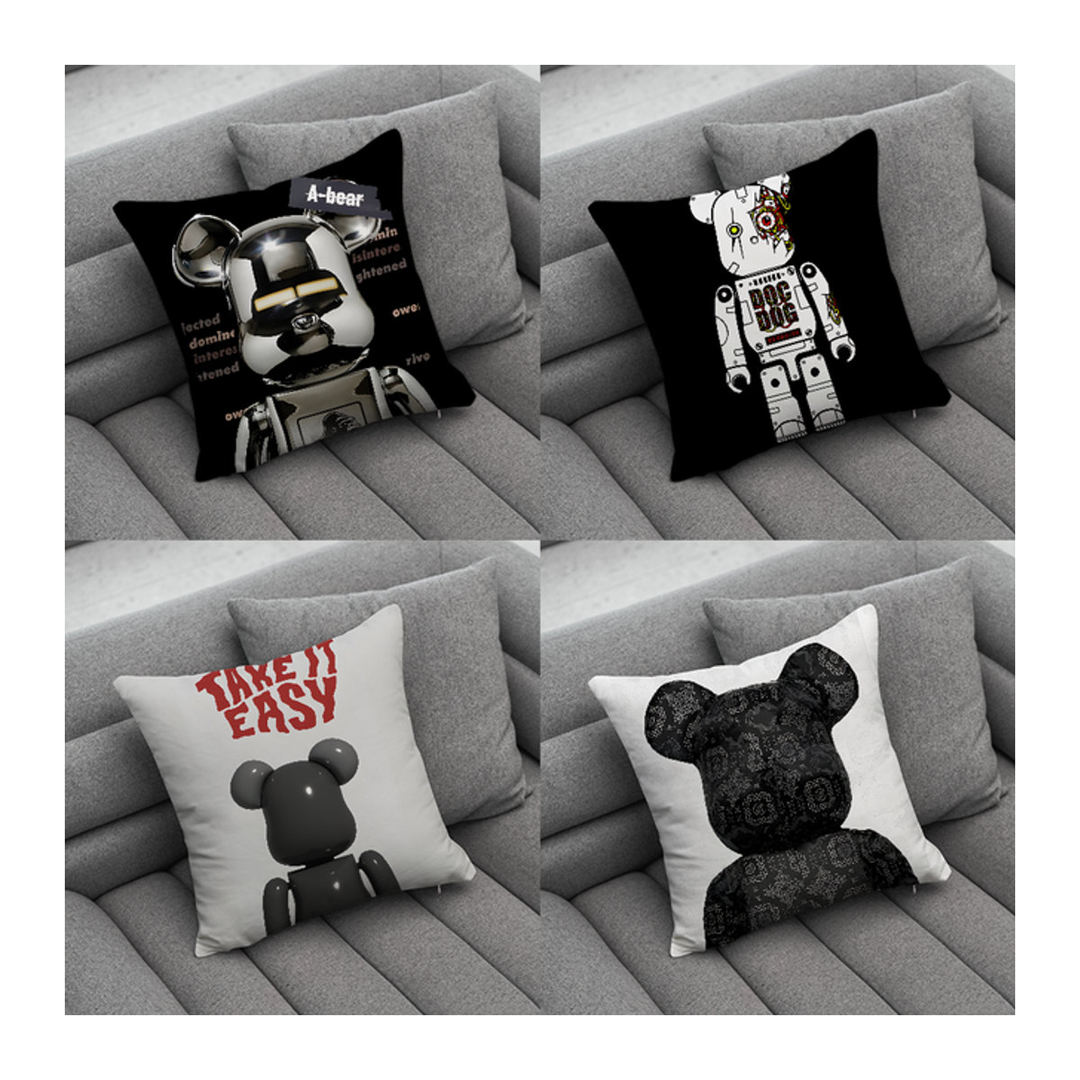 B-BearbrickS Spielzeug-Kissenbezug in Schwarz für deine Sofa-Dekoration und Heimdekoration - Bild 1
