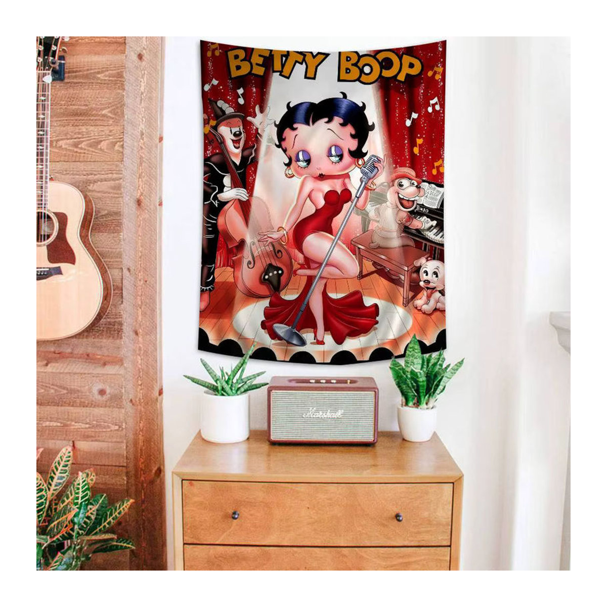 B-Betty Betty Boop Wandteppich im Bohemian Stil, mehrfarbiger Wandbehang mit Porträt-Druck, B/H: 70 x 50 cm - Bild 5
