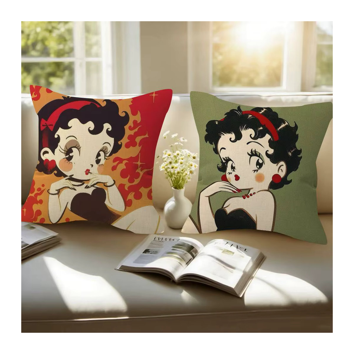 B-Betty Boop Kissenbezug mit Anime-Design in Mehrfarbig für dein Sofa und deine Heimdekoration - Bild 3