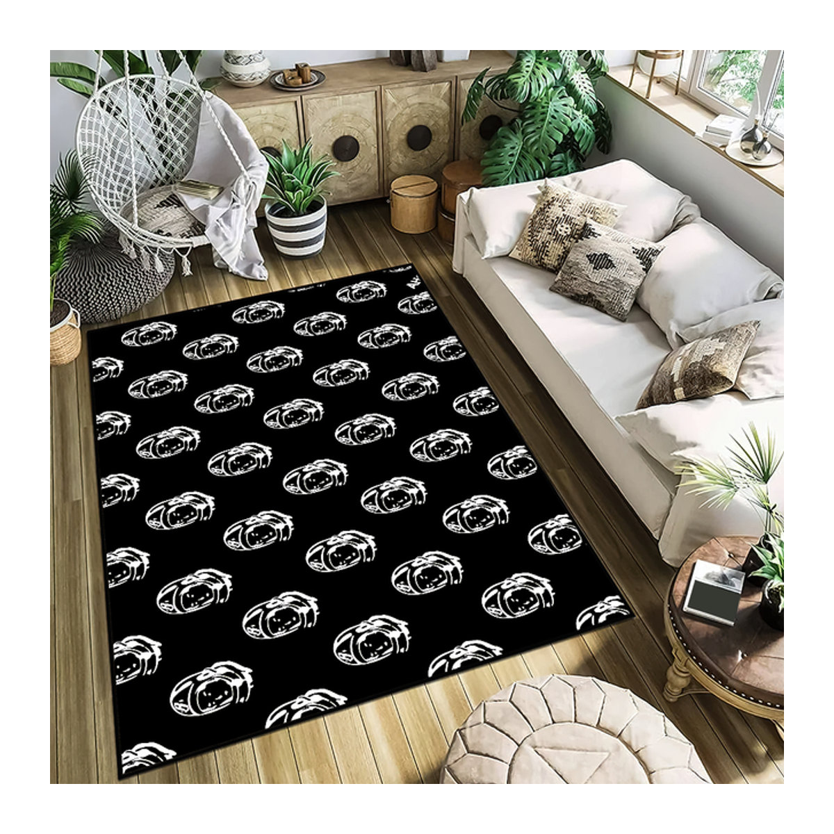 B-Billionaire Saugfähiger Teppich Schwarz mit Print für Schlafzimmer, Küche und Bad, Rutschfest - Bild 1