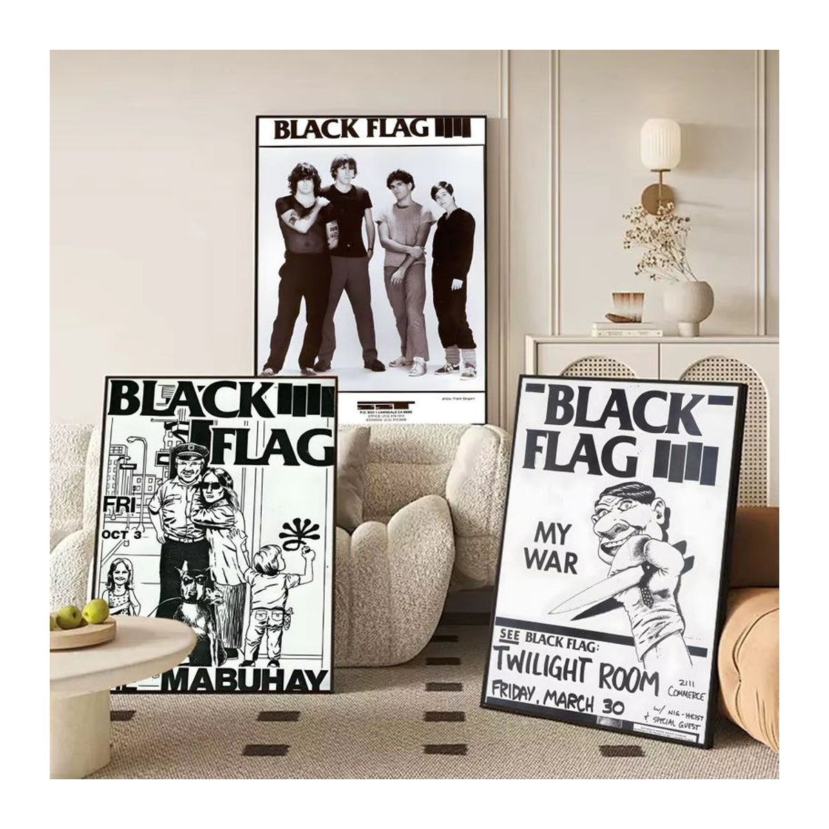 B-Black Flag Music Singer Poster, selbstklebender wasserfester Kunstdruck auf Papier, Vintage Wanddekoration in Schwarz, Rechteckig - Bild 2