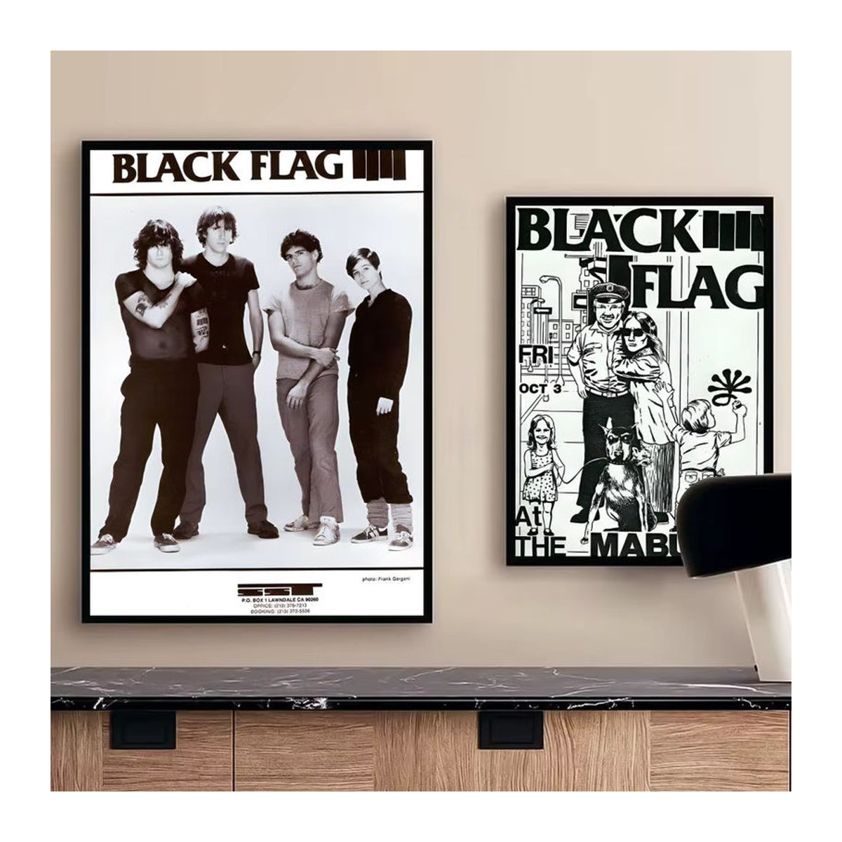 B-Black Flag Music Singer Poster, selbstklebender wasserfester Kunstdruck auf Papier, Vintage Wanddekoration in Schwarz, Rechteckig - Bild 3