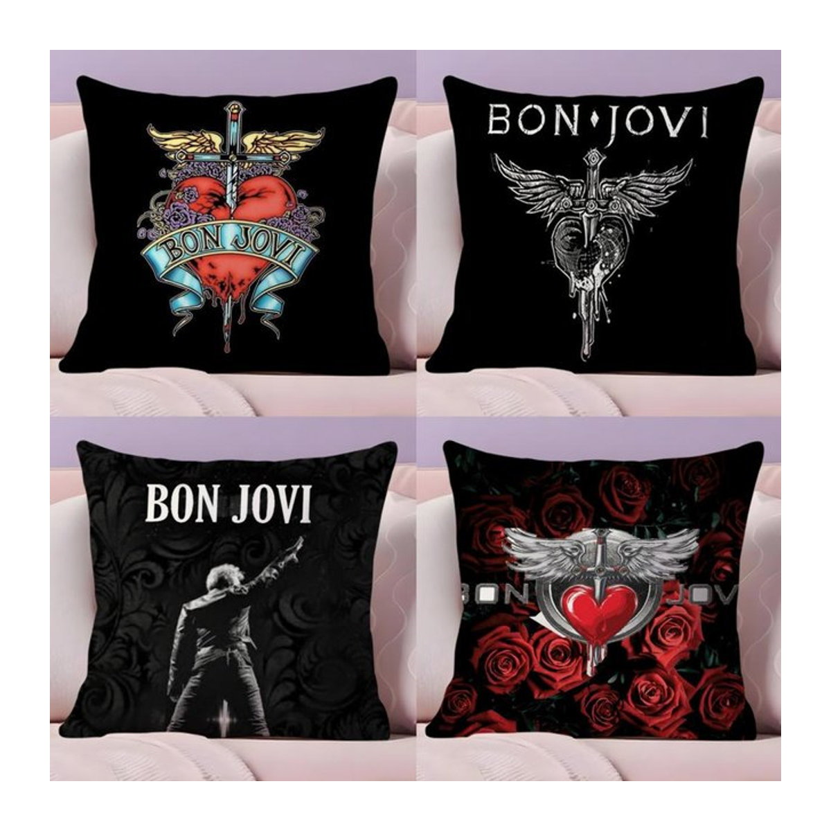B-Bon J-Jovi Band Kissenbezug aus weichem Kurzplüsch in Schwarz und Weiß mit doppelseitigem Druck - Bild 1