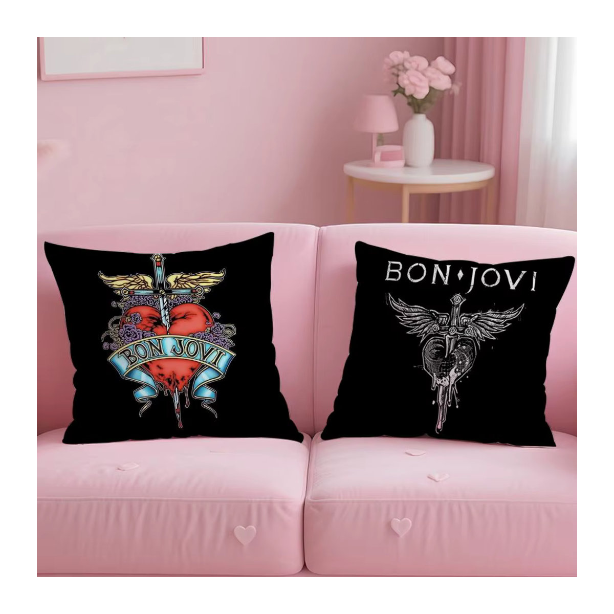 B-Bon J-Jovi Band Kissenbezug aus weichem Kurzplüsch in Schwarz und Weiß mit doppelseitigem Druck - Bild 4