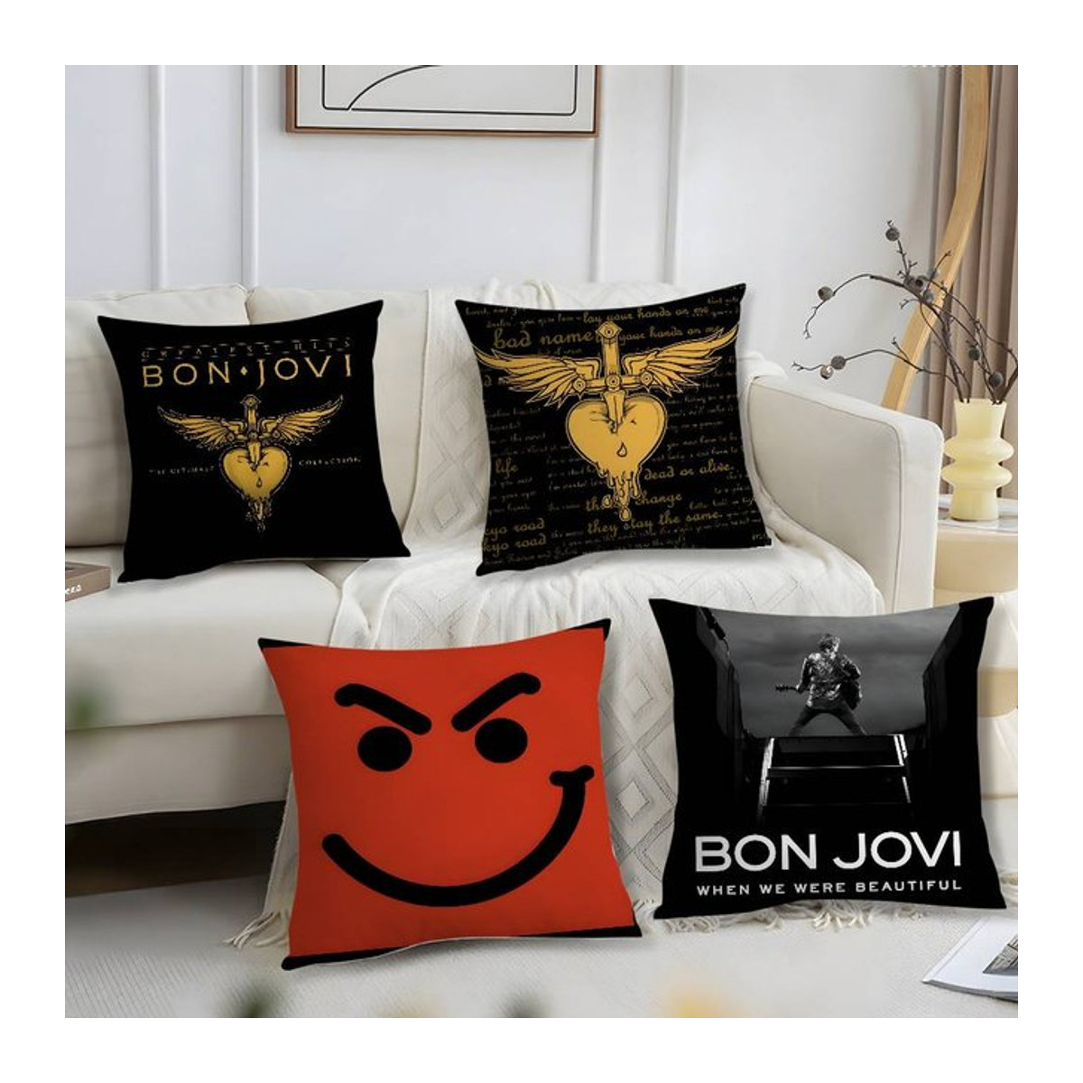 B-Bon J-Jovi Rock Kissenbezug aus Plüsch in Schwarz - Bild 1