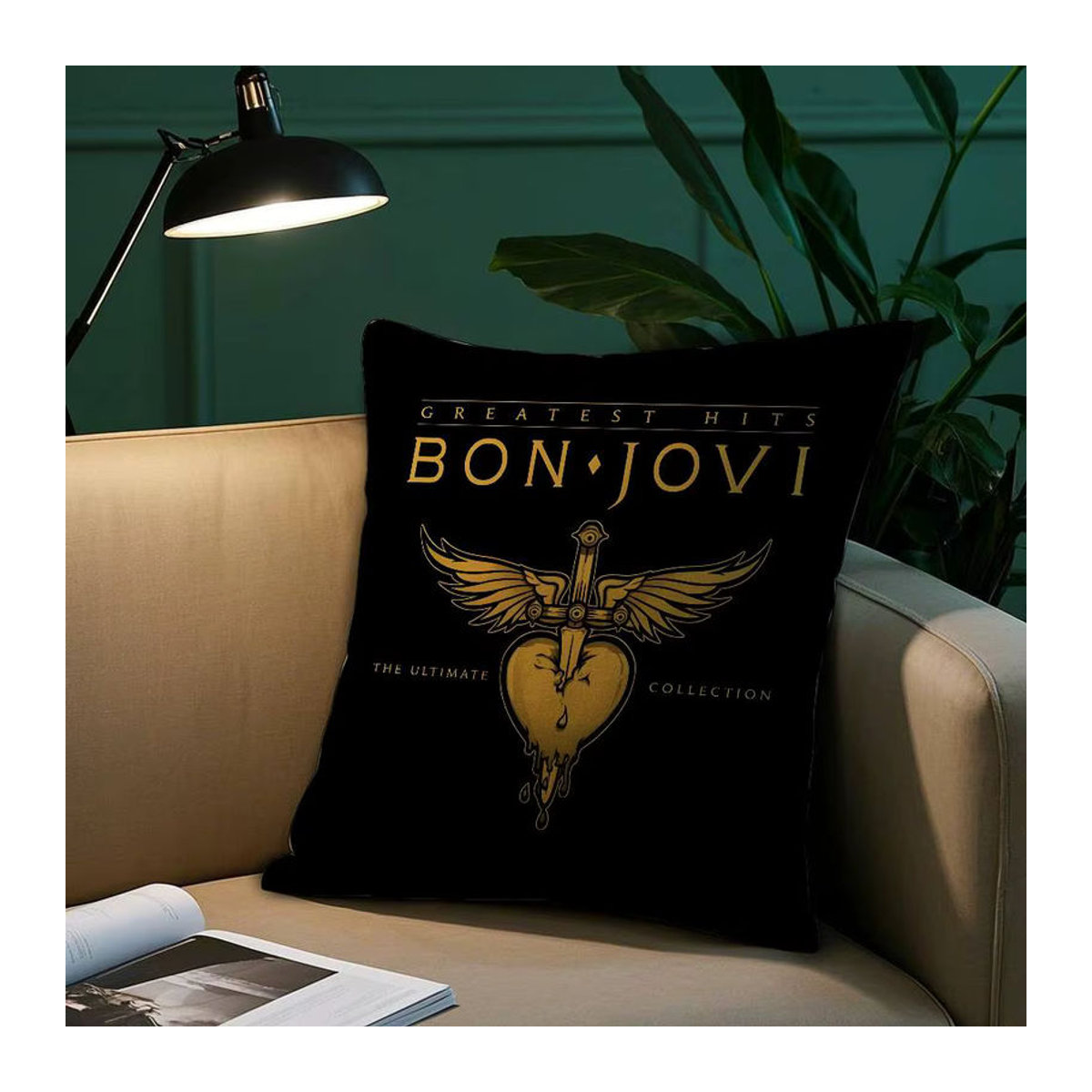 B-Bon J-Jovi Rock Kissenbezug aus Plüsch in Schwarz - Bild 2