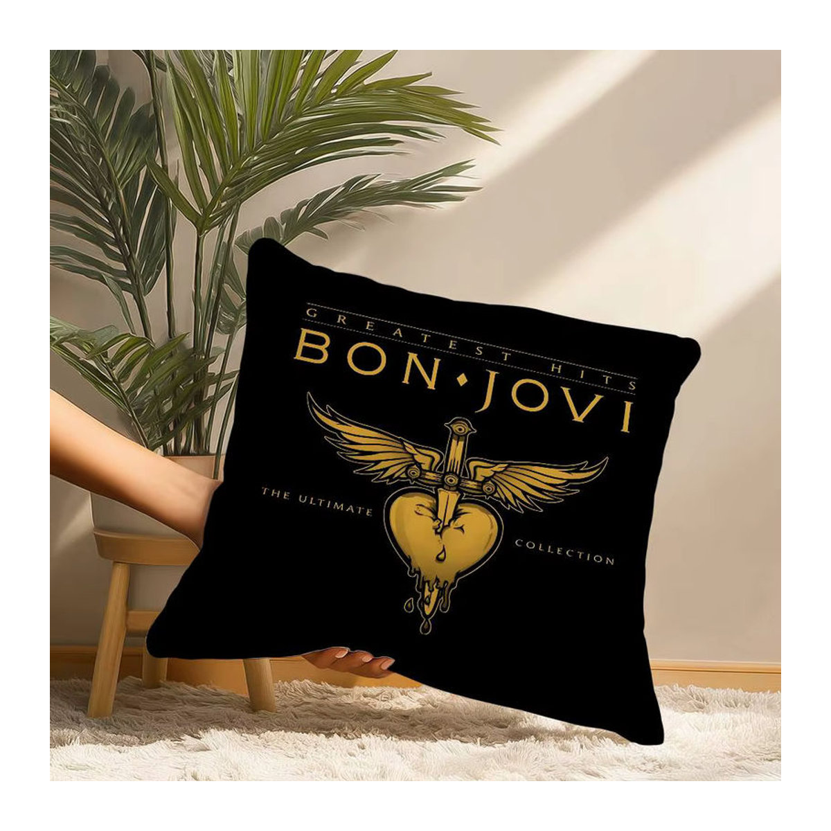 B-Bon J-Jovi Rock Kissenbezug aus Plüsch in Schwarz - Bild 3