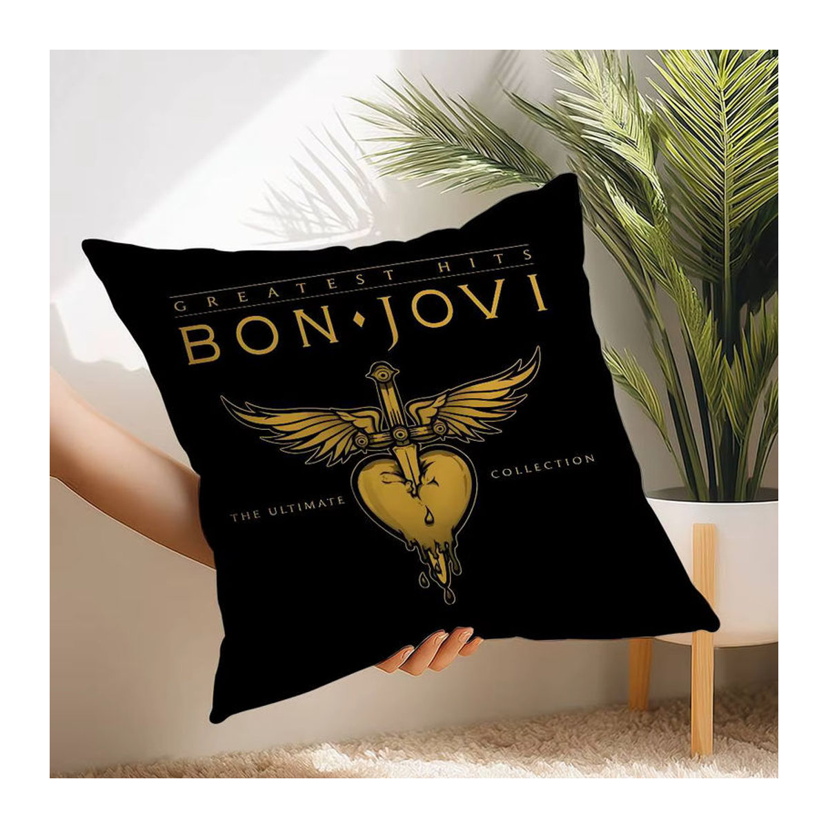 B-Bon J-Jovi Rock Kissenbezug aus Plüsch in Schwarz - Bild 4