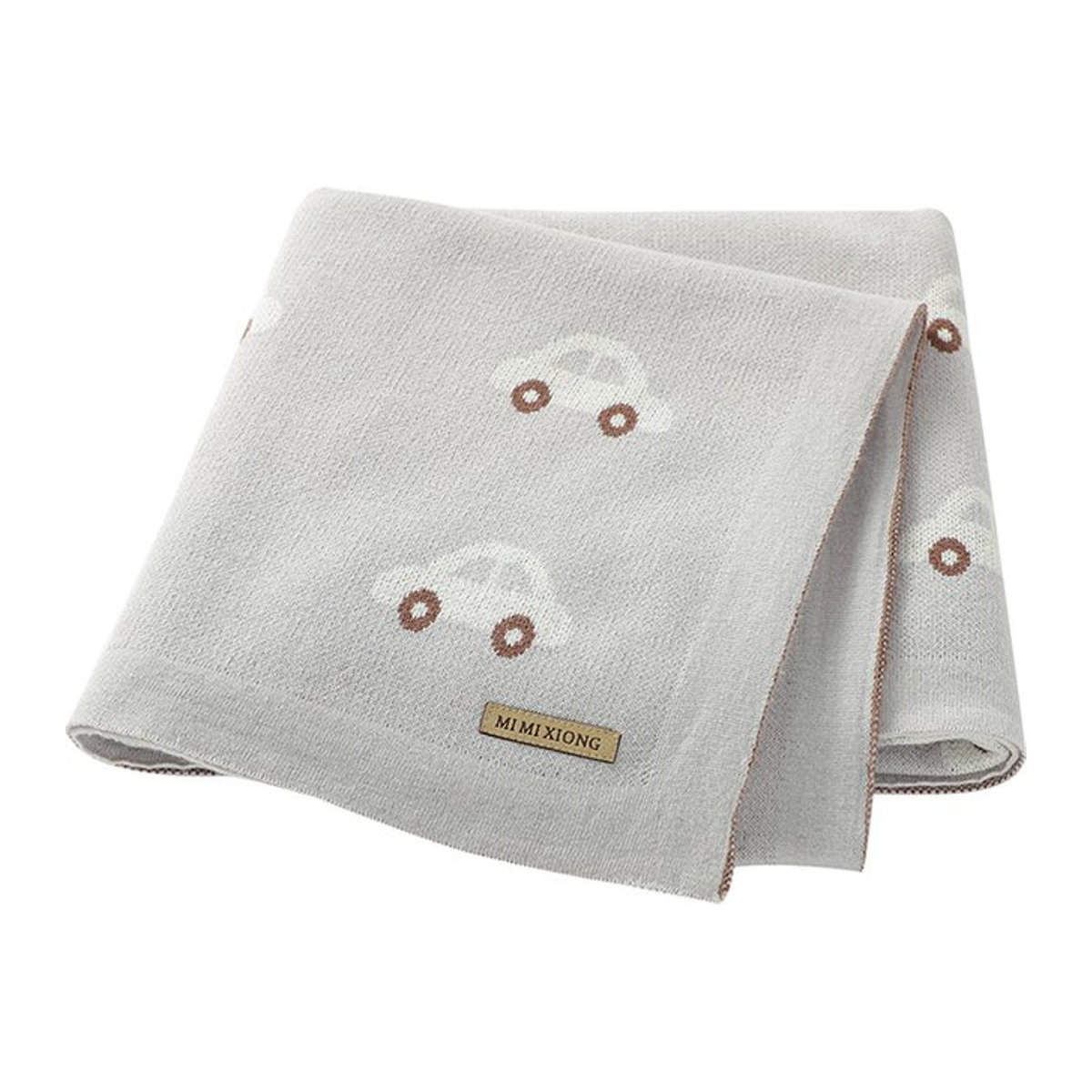 Baby Decke aus Baumwolle in Strickoptik mit niedlichem Cartoon-Auto-Muster für Mädchen und Jungen, B/B/H: 100 x 80 cm - Bild 1