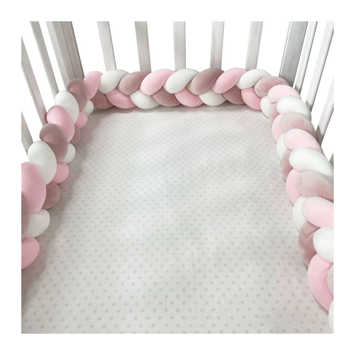 Baby Krippen Stoßstangen Schutzset mit Geflecht Knoten Kissen für Neugeborenen Kinderbett, Mehrfarbig - Bild 2