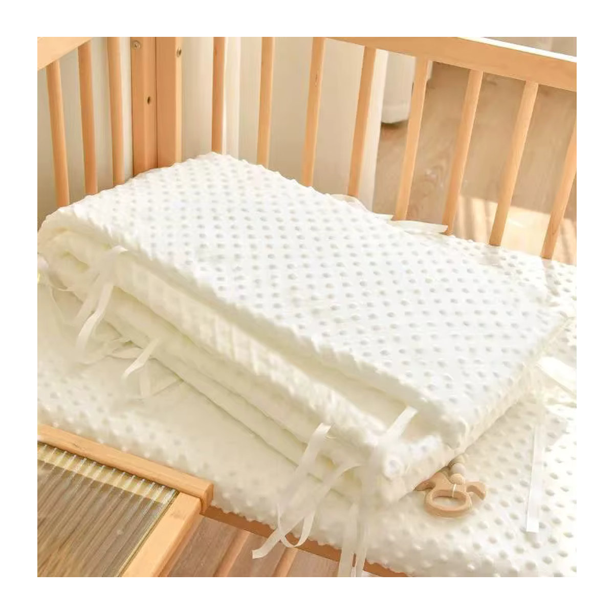 Baby Krippen Zaun Schutz mit Baumwolle Polsterung in Weiß - Bild 2