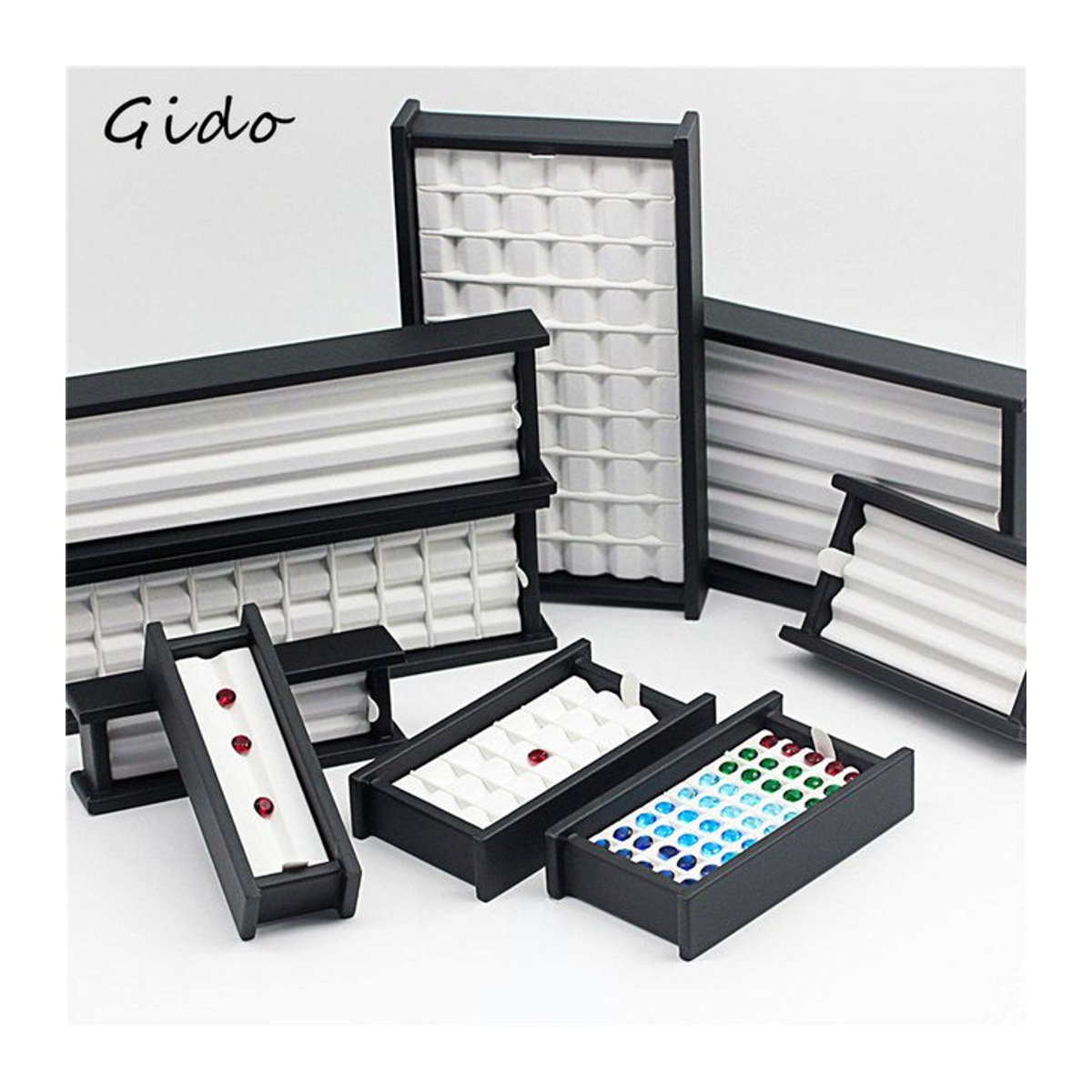Baby.Xin Edelstein-Aufbewahrungsbox aus Kunststoff, mehrteilige Diamant-Präsentationsbox mit Deckel, grau und schwarz - Bild 1