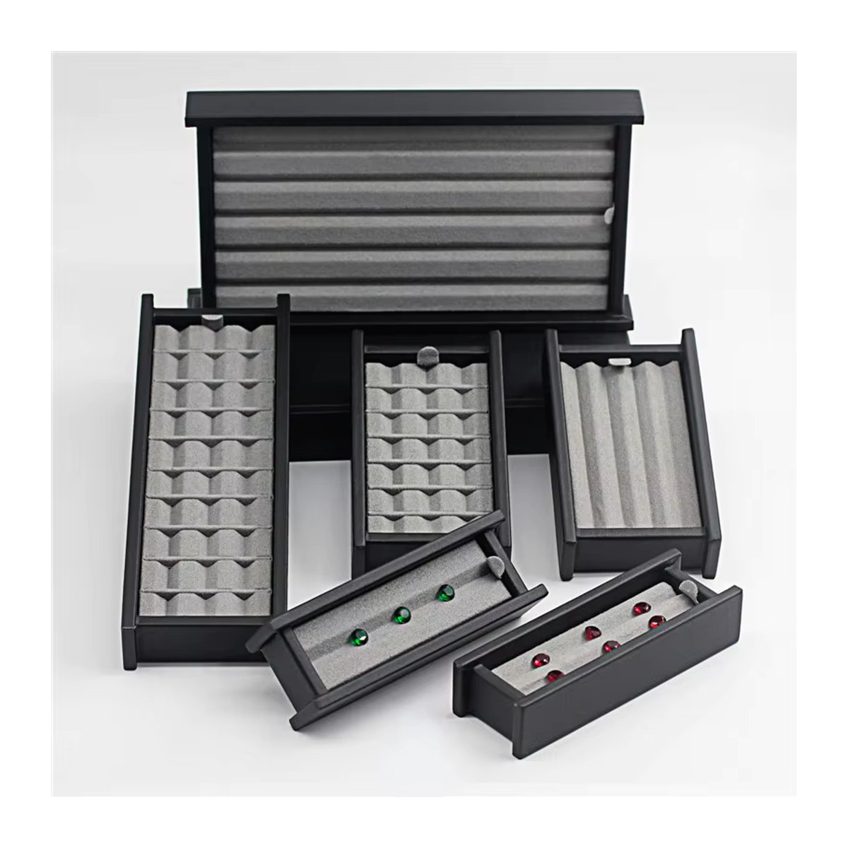 Baby.Xin Edelstein-Aufbewahrungsbox aus Kunststoff, mehrteilige Diamant-Präsentationsbox mit Deckel, grau und schwarz - Bild 2