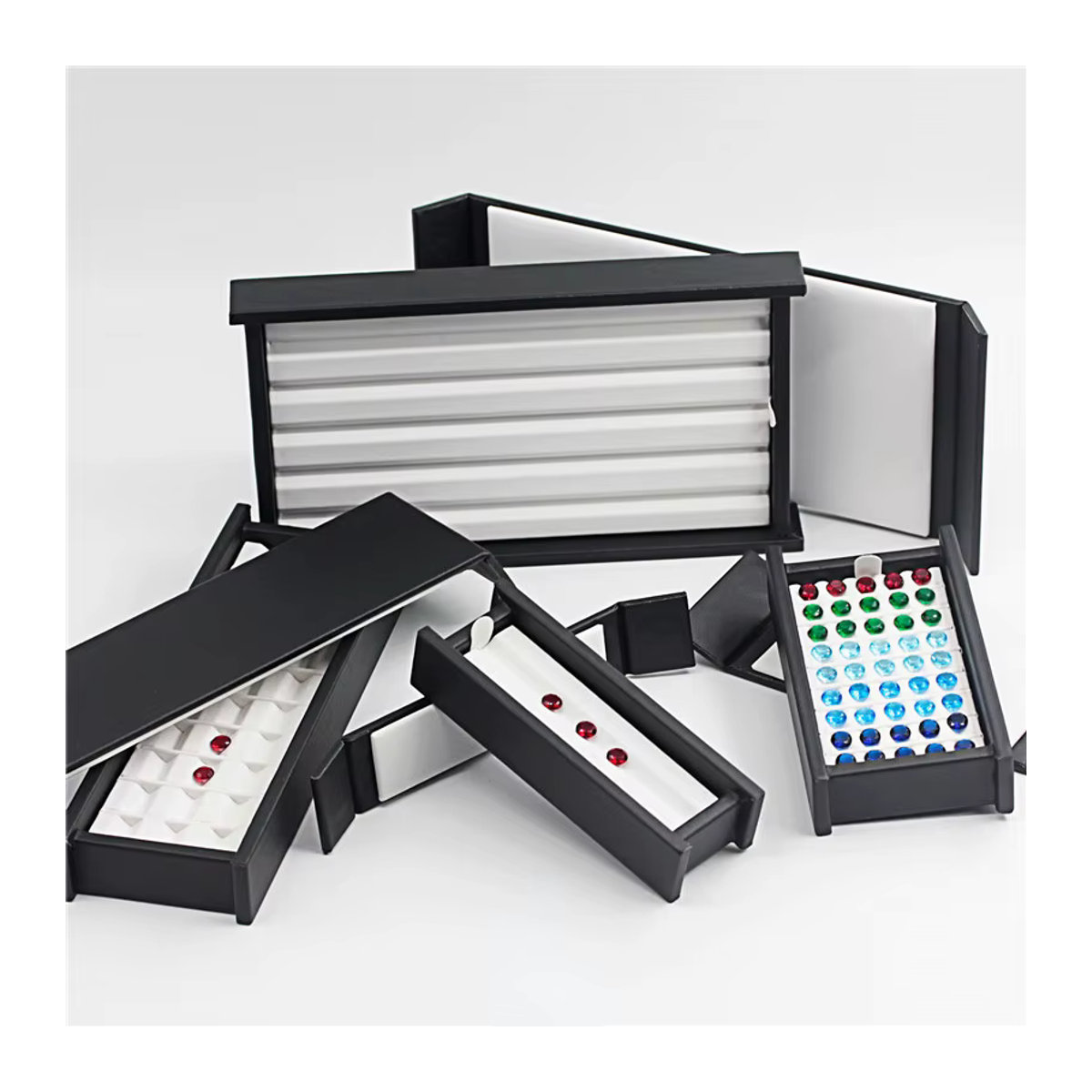 Baby.Xin Edelstein-Aufbewahrungsbox aus Kunststoff, mehrteilige Diamant-Präsentationsbox mit Deckel, grau und schwarz - Bild 3