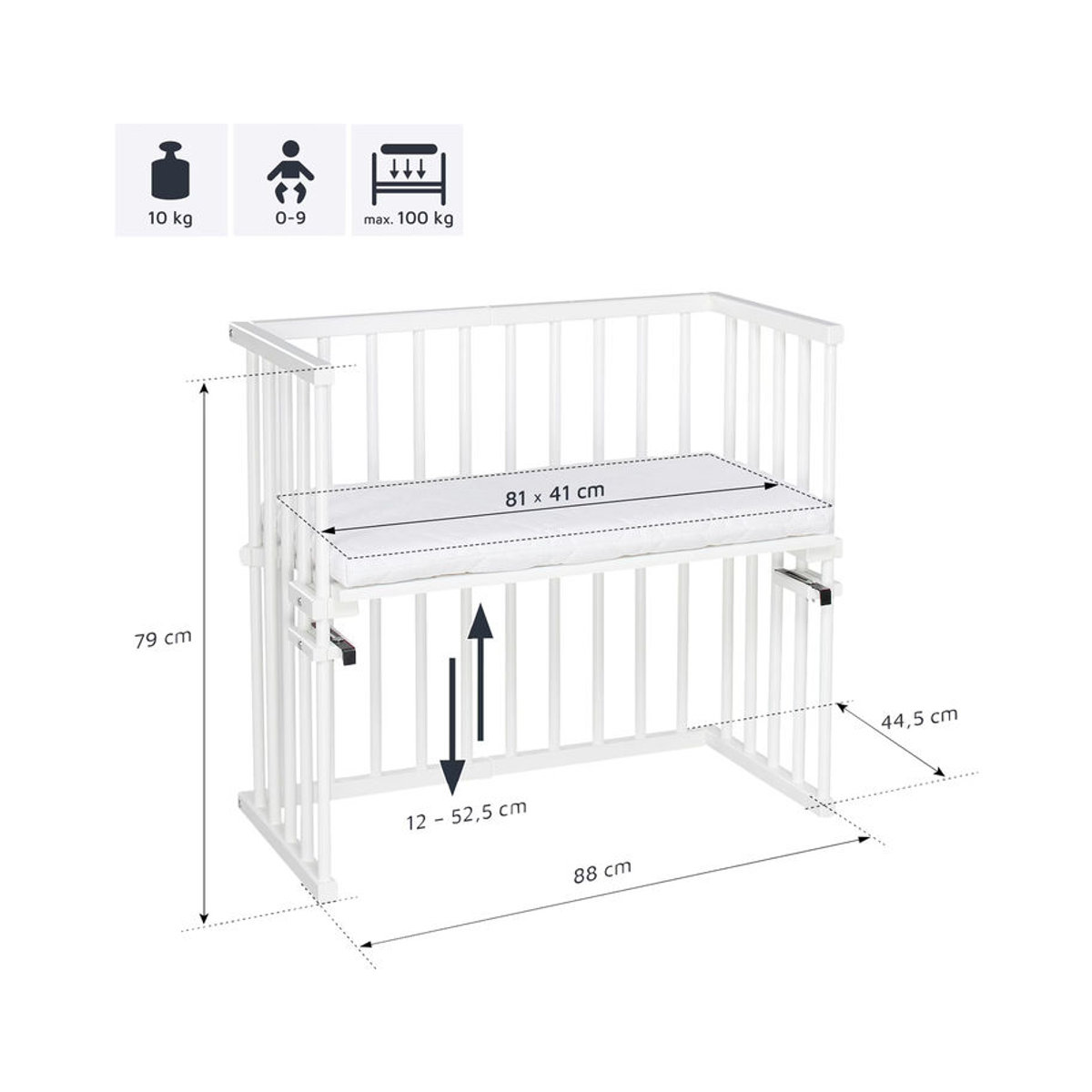 Babybay Beistellbett Midi aus Buche Massivholz mit Matratze Classic Soft in Weiß - Bild 2