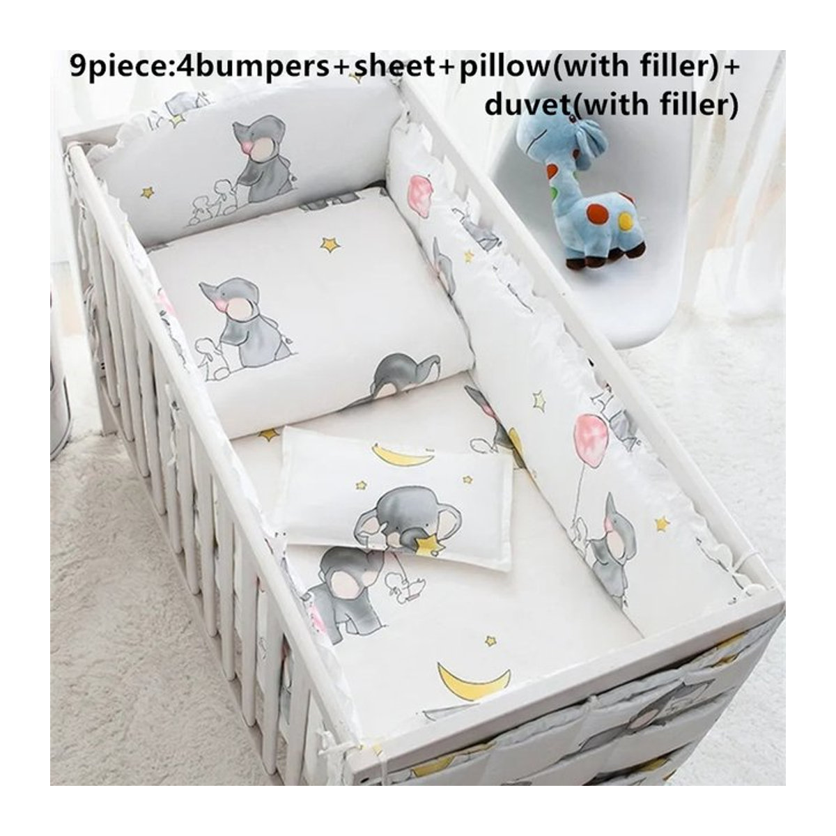 Babybett Bettwäsche-Set aus Baumwolle mit Cartoon-Motiv für Mädchen und Jungen, 6 oder 9 Teile, B/H: 120 x 60 cm oder 120 x 70 cm - Bild 1