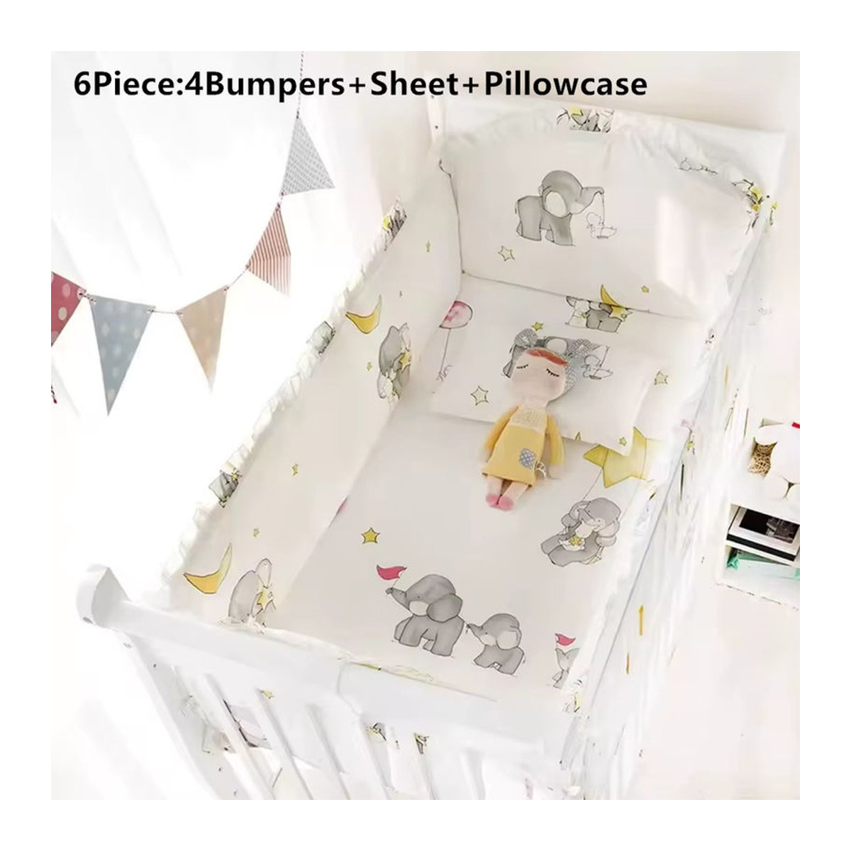 Babybett Bettwäsche-Set aus Baumwolle mit Cartoon-Motiv für Mädchen und Jungen, 6 oder 9 Teile, B/H: 120 x 60 cm oder 120 x 70 cm - Bild 2