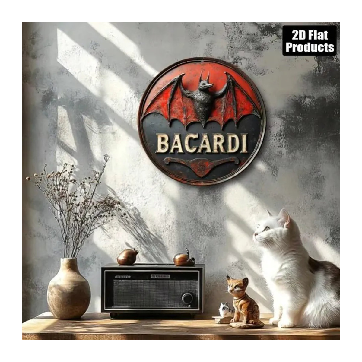 Bacardi Logo Runde Aluminiumplakette Metallschild Wandkunst für Bar und Heimdekoration Schwarz Durchmesser: 20 cm - Bild 2