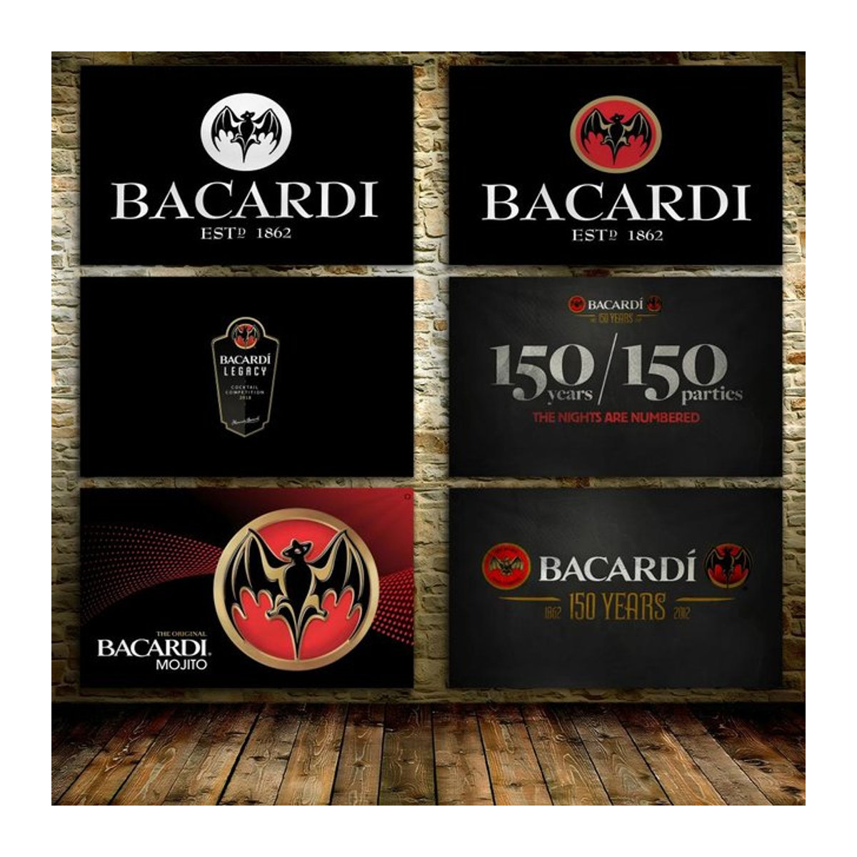 Bacardi Logo Wandbehang Textil Banner in Schwarz B/H: 50 x 70 cm - Bild 1