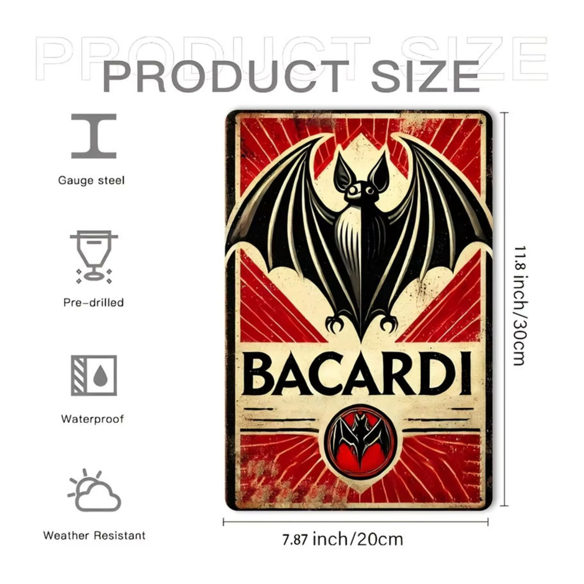 Bacardi Metallblechschild von HELLOYOUNG, Vintage Dekoration aus Aluminiumlegierung, mehrfarbig, B/H: 30,5 x 20,3 cm - Bild 4