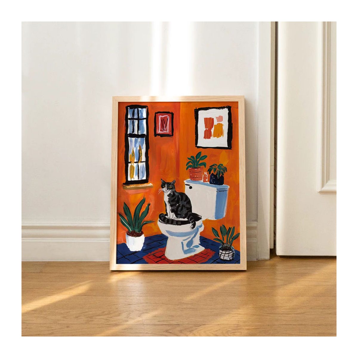 Bad Katze Matisse Poster Lustige Leinwandmalerei Orange mit Tier-Motiv für Badezimmer und Toilette - Bild 1