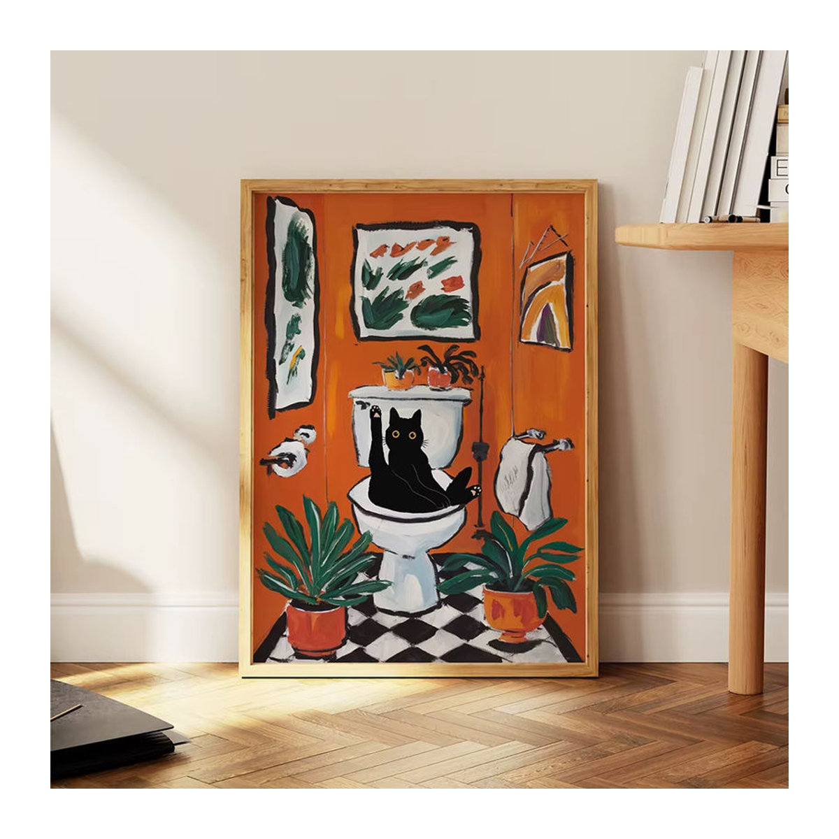 Bad Katze Matisse Poster Lustige Leinwandmalerei Orange mit Tier-Motiv für Badezimmer und Toilette - Bild 2