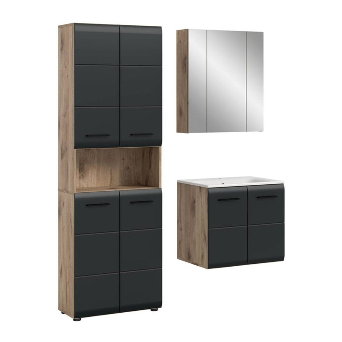 Badezimmer-Set Ice Nox Oak Nachbildung von xonox.home in Schwarz Matt und Braun, B/H/T: 135 x 185 x 46 cm - Bild 1