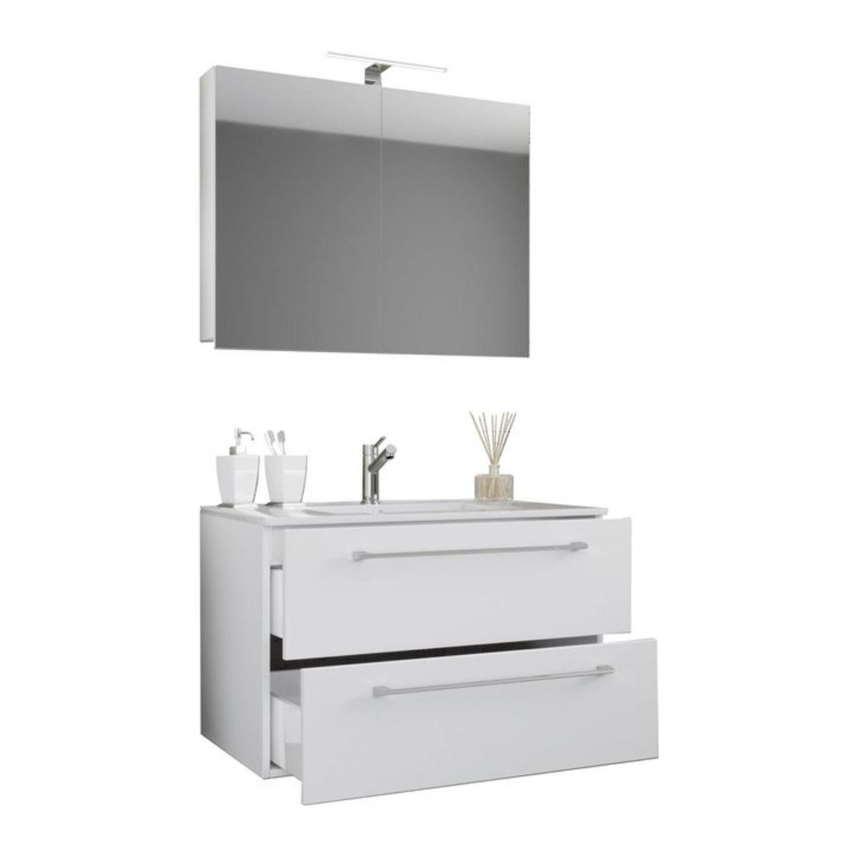 Badinos 3-tlg. Badmöbel Set hängend in Weiß mit Waschtisch, Unterschrank und Spiegelschrank, Breite: 60 cm - Bild 1