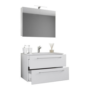 Badinos 3-tlg. Badmöbel Set hängend in Weiß mit Waschtisch, Unterschrank und Spiegelschrank, Breite: 60 cm